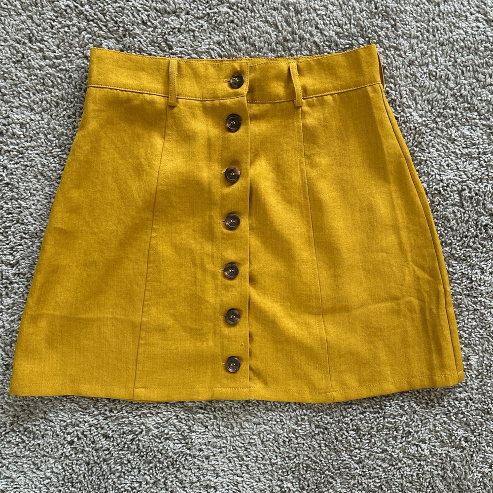 SHEIN Mustard Yellow Button-Front Mini Skirt